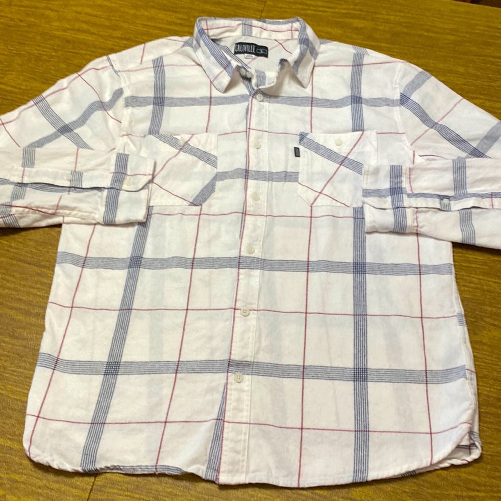 Caliville Size L Long Sleeve Soft Cotton Lightweight Flannel Button Down Shirt